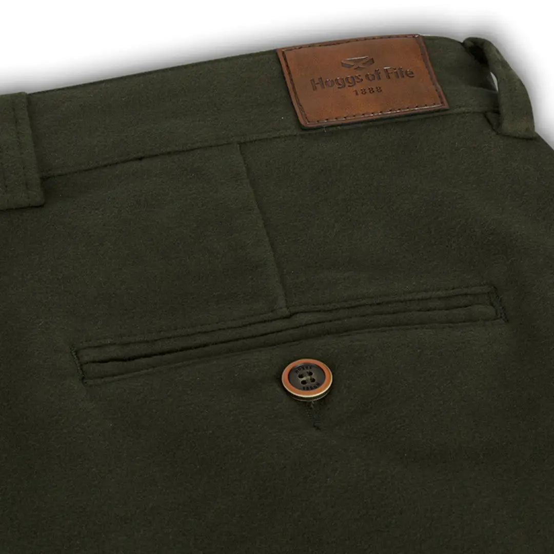 Dark green Hoggs of Fife Monarch II Moleskin Trousers with leather brand patch