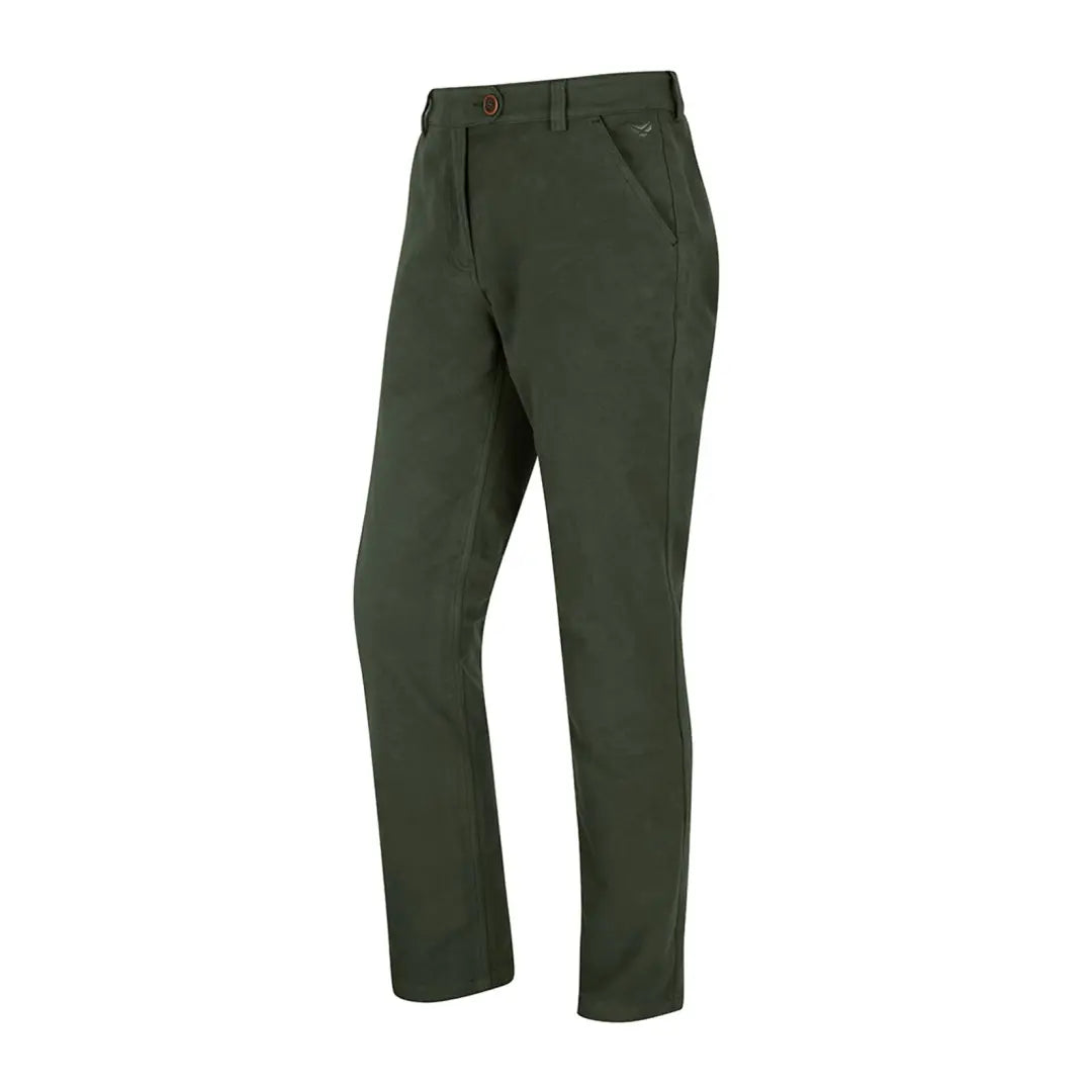 Dark green Hoggs of Fife iconic moleskin trousers with pockets and belt loops