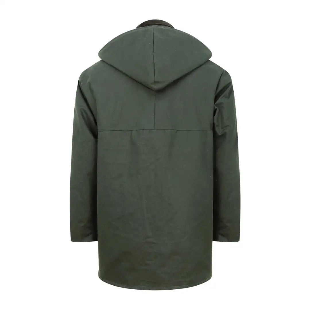 Dark green hooded Fife Padded Wax Jacket with zipper closure for stylish rain protection