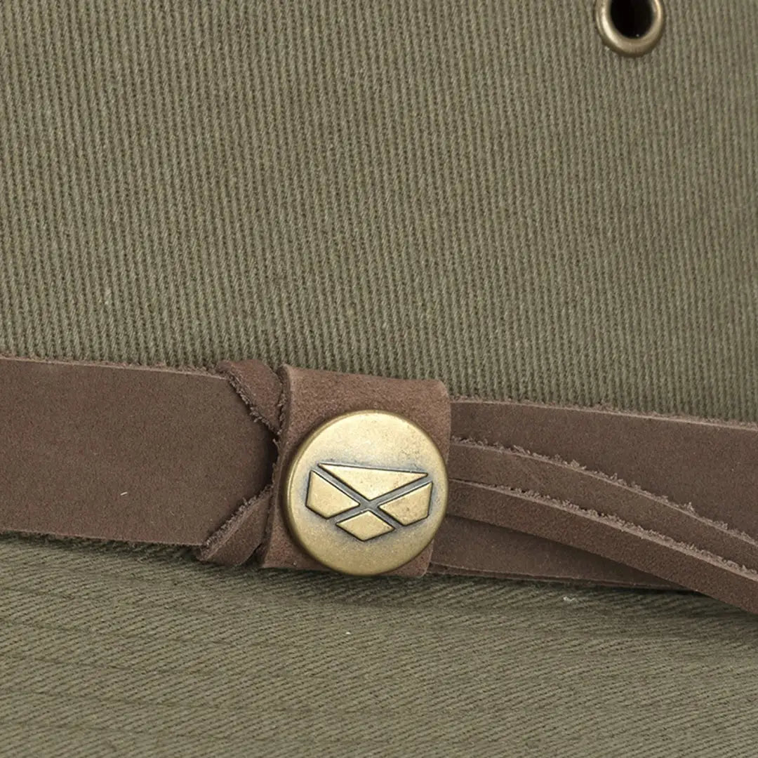 Decorative metal button with crossed flag design on Hoggs of Fife Panmure Canvas Foldable Hat