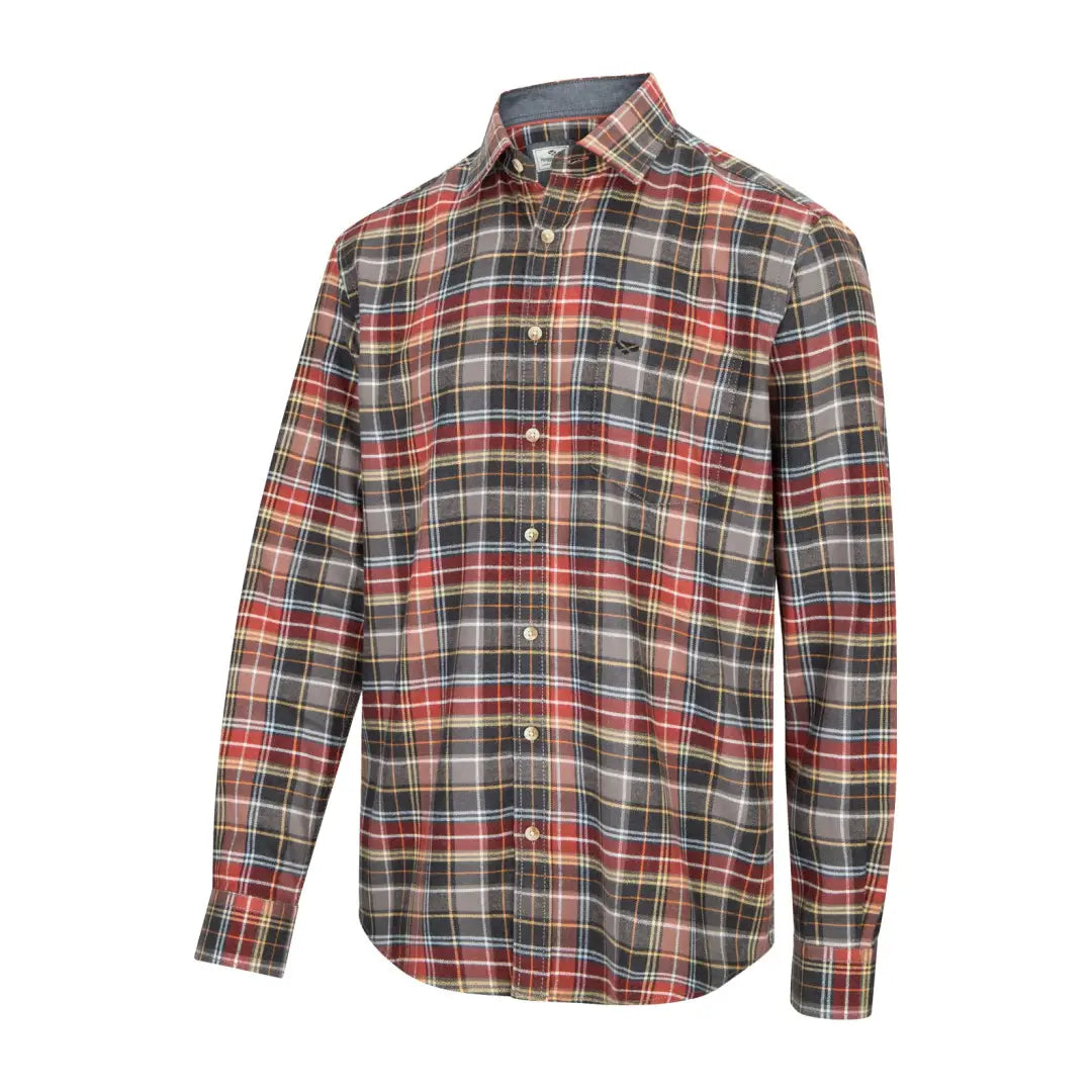 Plaid Flannel Check Shirt in gray, red, and tan from Hoggs Of Fife Pitlochry Flannel