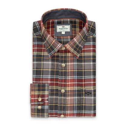 Folded Hoggs Of Fife Pitlochry Flannel Check Shirt with collar and long sleeves