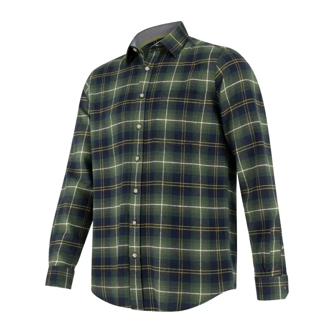 Green and navy plaid HOGGS OF FIFE Pitmedden shirt in soft cotton flannel fabric