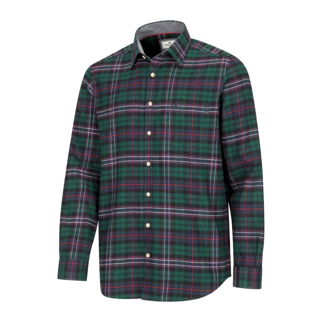 Green and purple plaid Pitscottie Flannel Shirt by Hoggs of Fife for cozy style