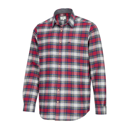 Red, gray, and white plaid Pitscottie Flannel Shirt from Hoggs of Fife