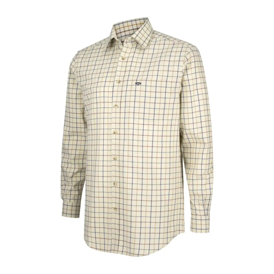 Cream-colored Fife Premier Tattersall shirt with brown and green checks