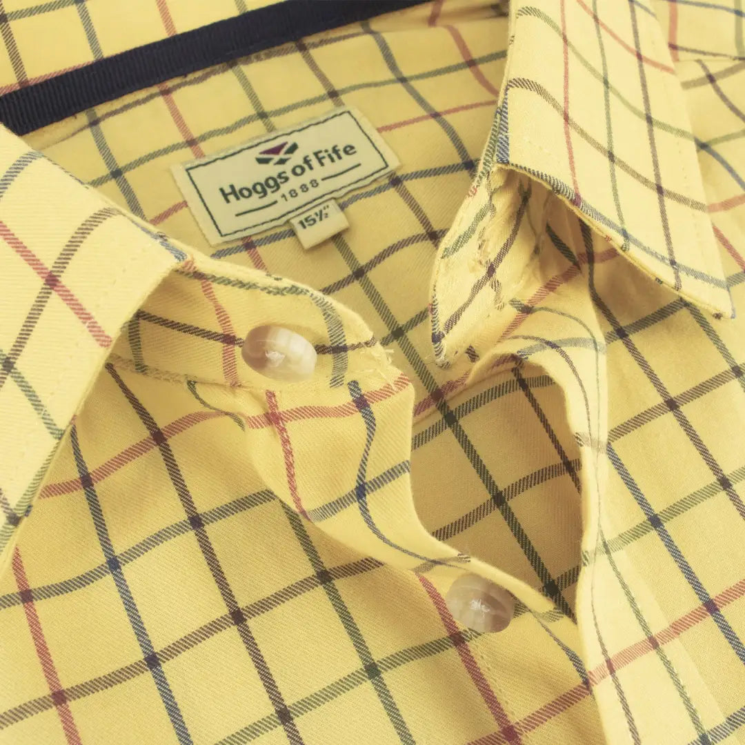 Yellow plaid Hoggs of Fife Premier Tattersall Shirt with collar and label