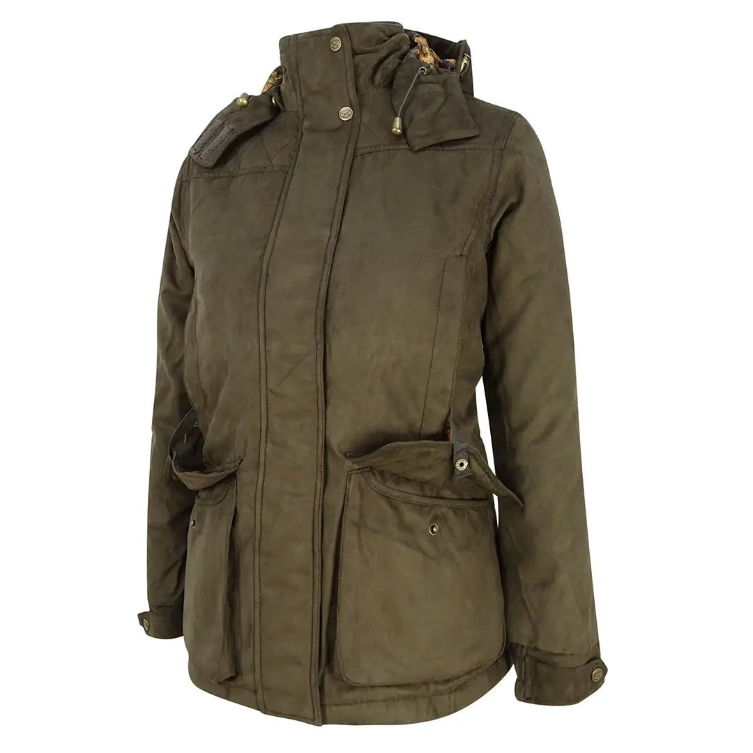 Olive green Hoggs of Fife Rannoch ladies hunting jacket with pockets and zip front