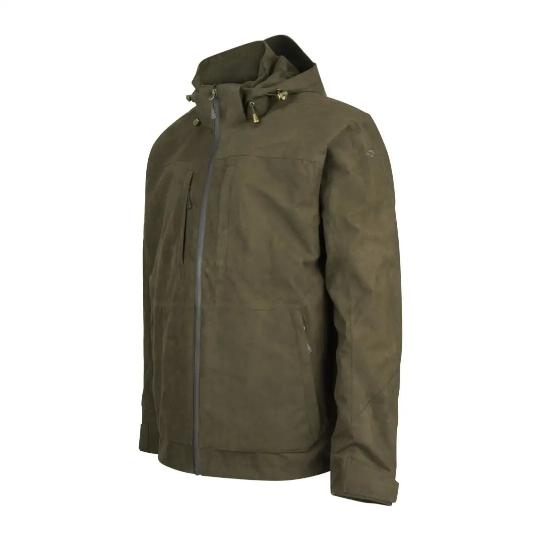 Olive green hooded Hoggs Of Fife Rannoch Waterproof Shooting Jacket for outdoors and hunting