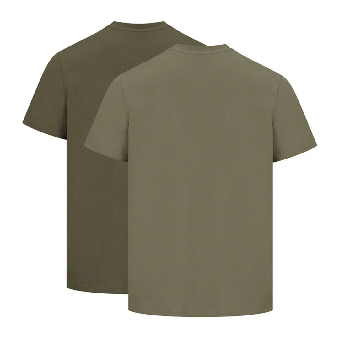 Two plain olive green t-shirts from Hoggs Of Fife, perfect for country clothing and outdoors