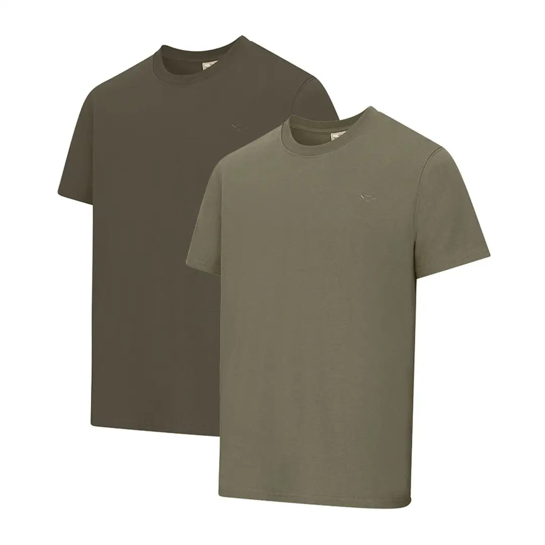 Two olive green crew neck t-shirts from Hoggs Of Fife for country clothing lovers