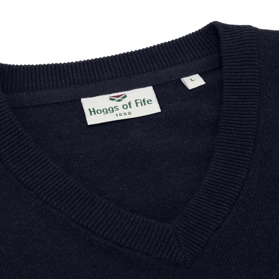 Navy blue V-neck Hoggs of Fife Stirling II Pullover in original Stirling cotton