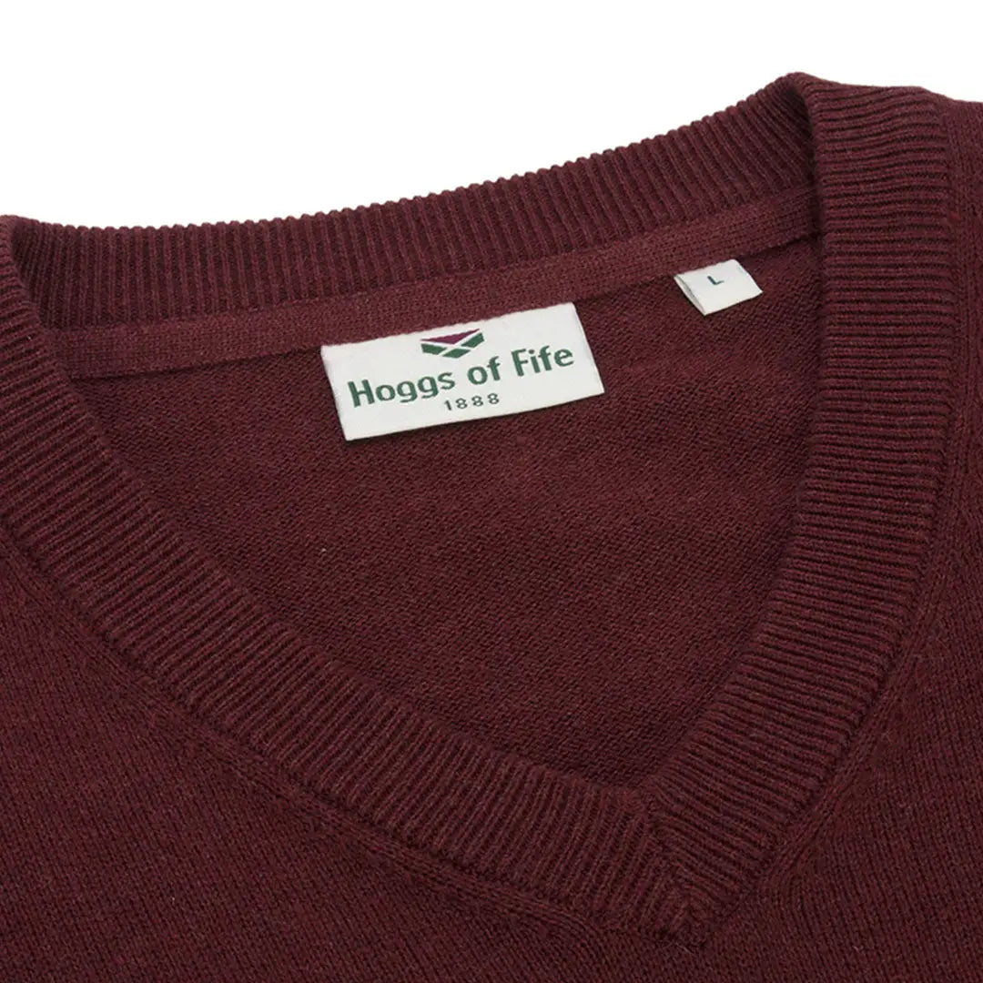 Burgundy V-neck Stirling II Pullover from Hoggs of Fife showcasing original Stirling cotton