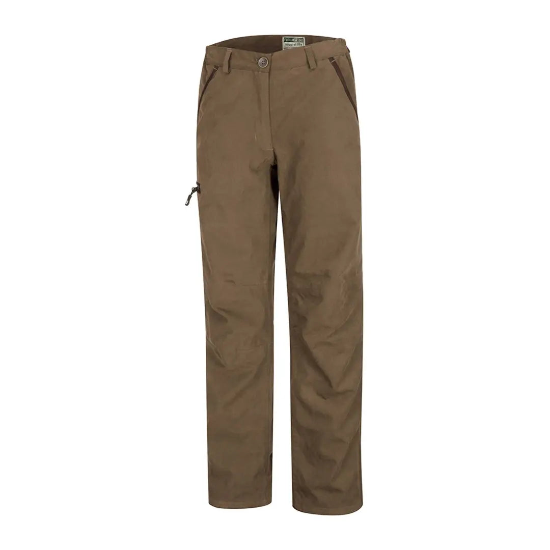 Brown outdoor hiking pants with reinforced knees from Hoggs of Fife Struther Ladies Waterproof Trousers