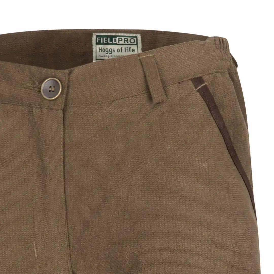 Khaki Struther Ladies Waterproof Trousers with button closure and visible waistband