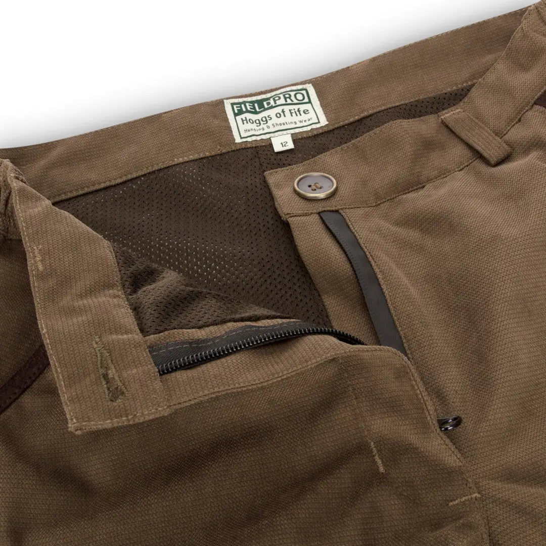 Brown Hoggs of Fife Struther Ladies Waterproof Trousers with waistband, button, and zipper