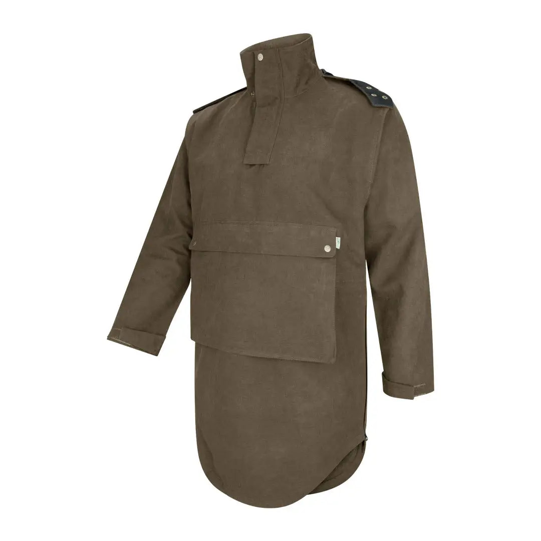 Military-style olive green anorak jacket, perfect longer length smock for outdoor adventures