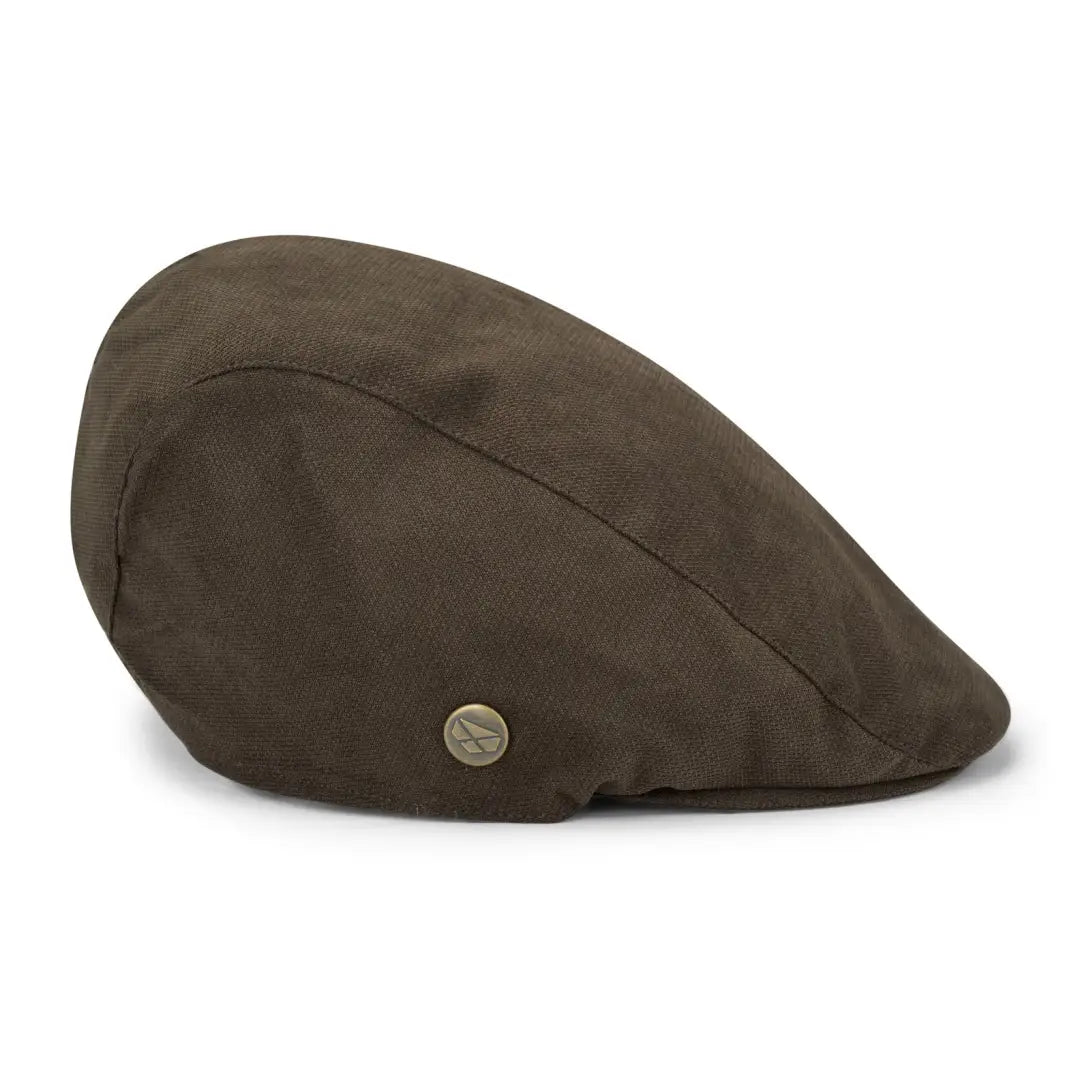 Olive green flat cap with metal button from Hoggs of Fife Struther Waterproof collection