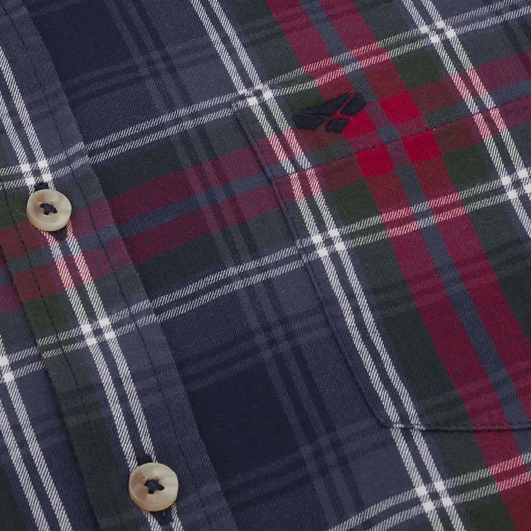 Plaid cotton shirt with buttons in navy, red, green, and white for country clothing or hunting