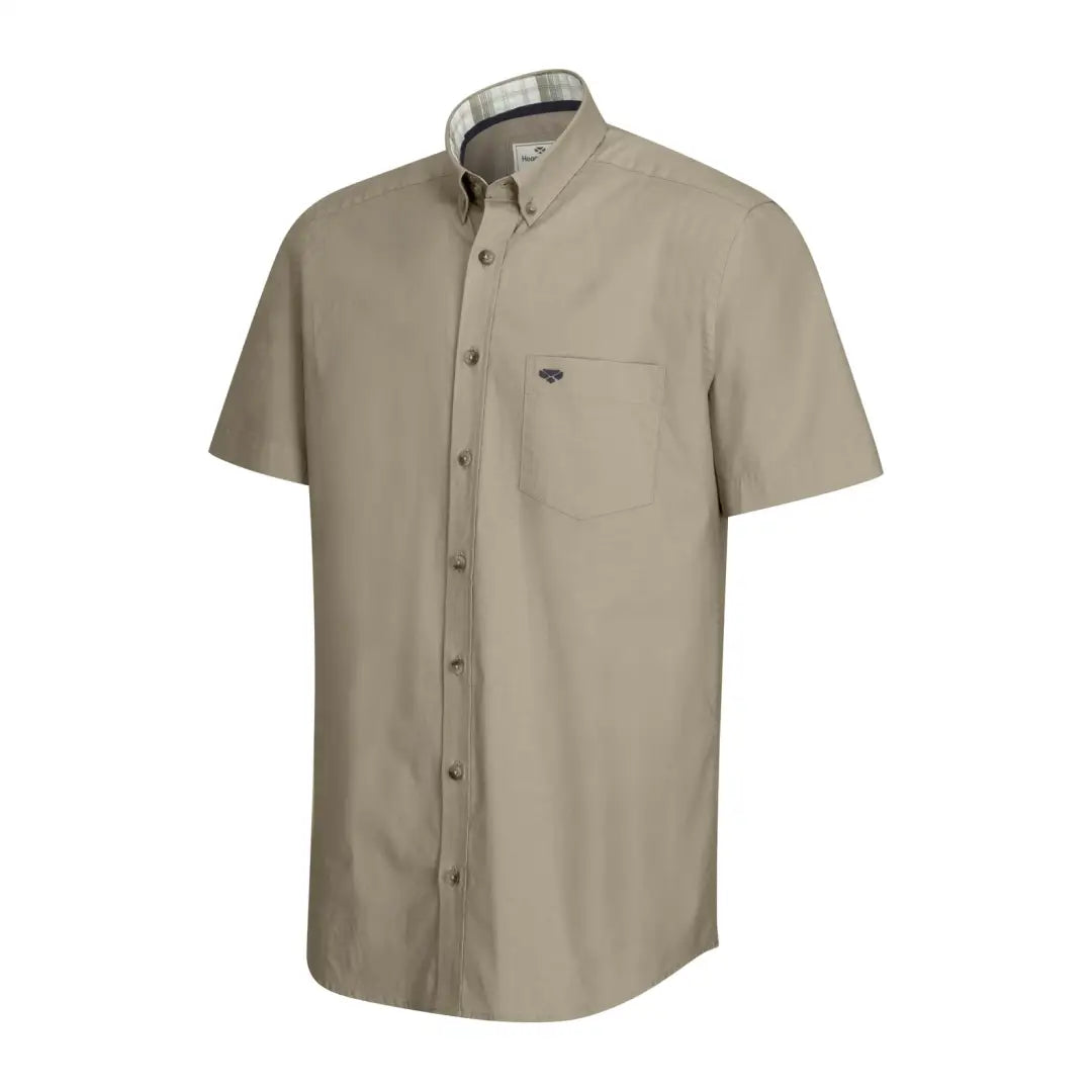 Hoggs of Fife Tolsta short sleeve shirt in beige with logo and collar detail