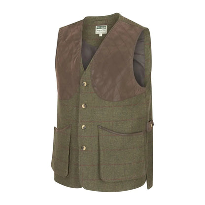 Olive green Tummel Tweed Field Waistcoat with pockets, perfect for outdoor adventures