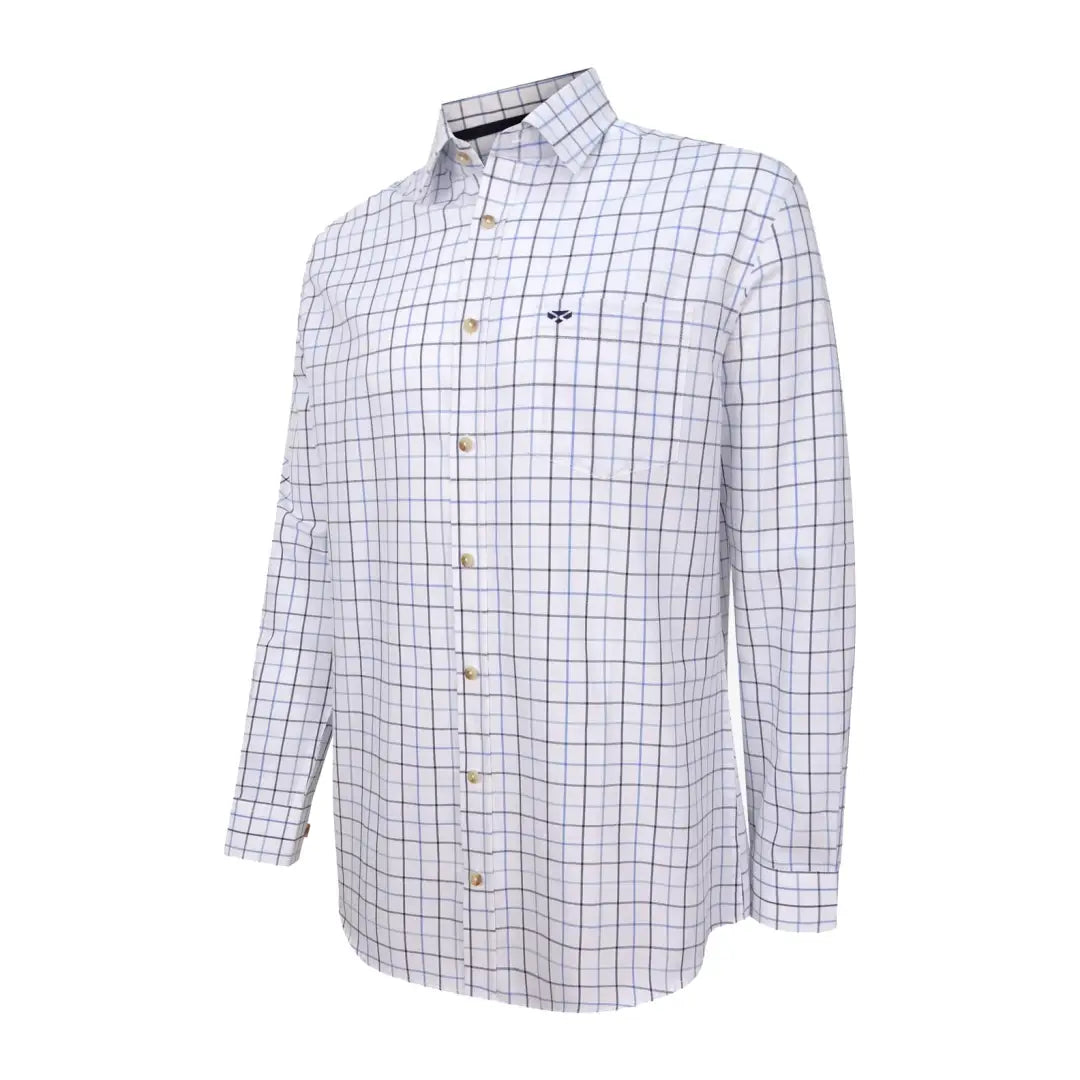 White button-up dress shirt with black grid for the Fife Viscount Premier Tattersall