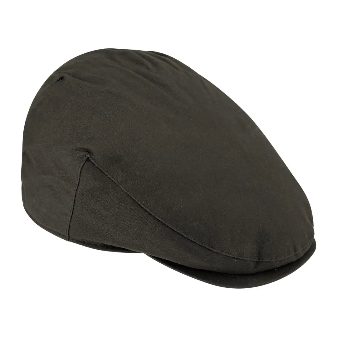 Olive green flat cap from Hoggs of Fife, made with durable waxed cotton