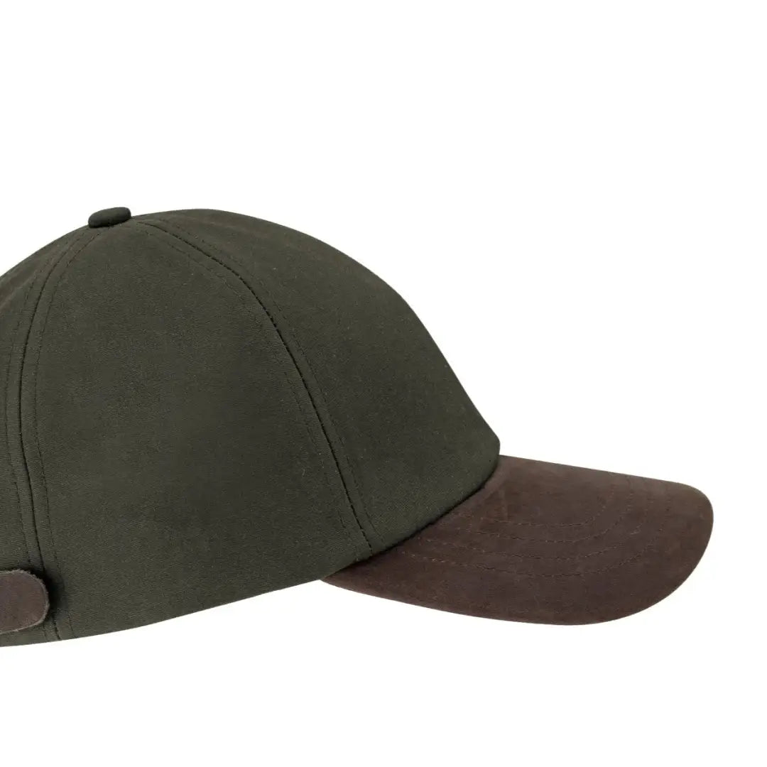 Hoggs Of Fife Waxed Baseball Cap in olive green with brown leather brim