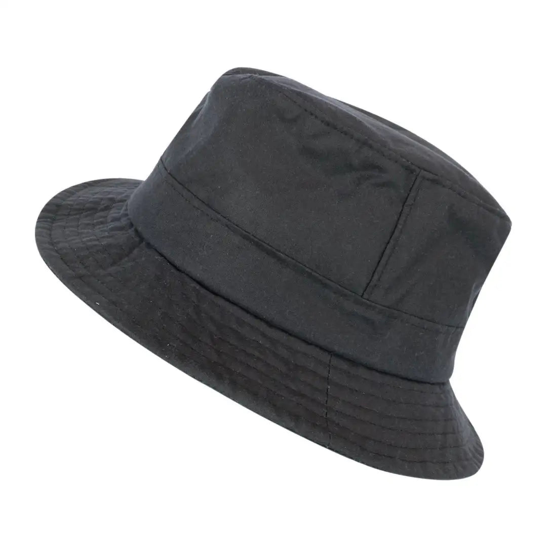 Stylish black waxed bush hat with a wide brim, perfect for any outdoor adventure