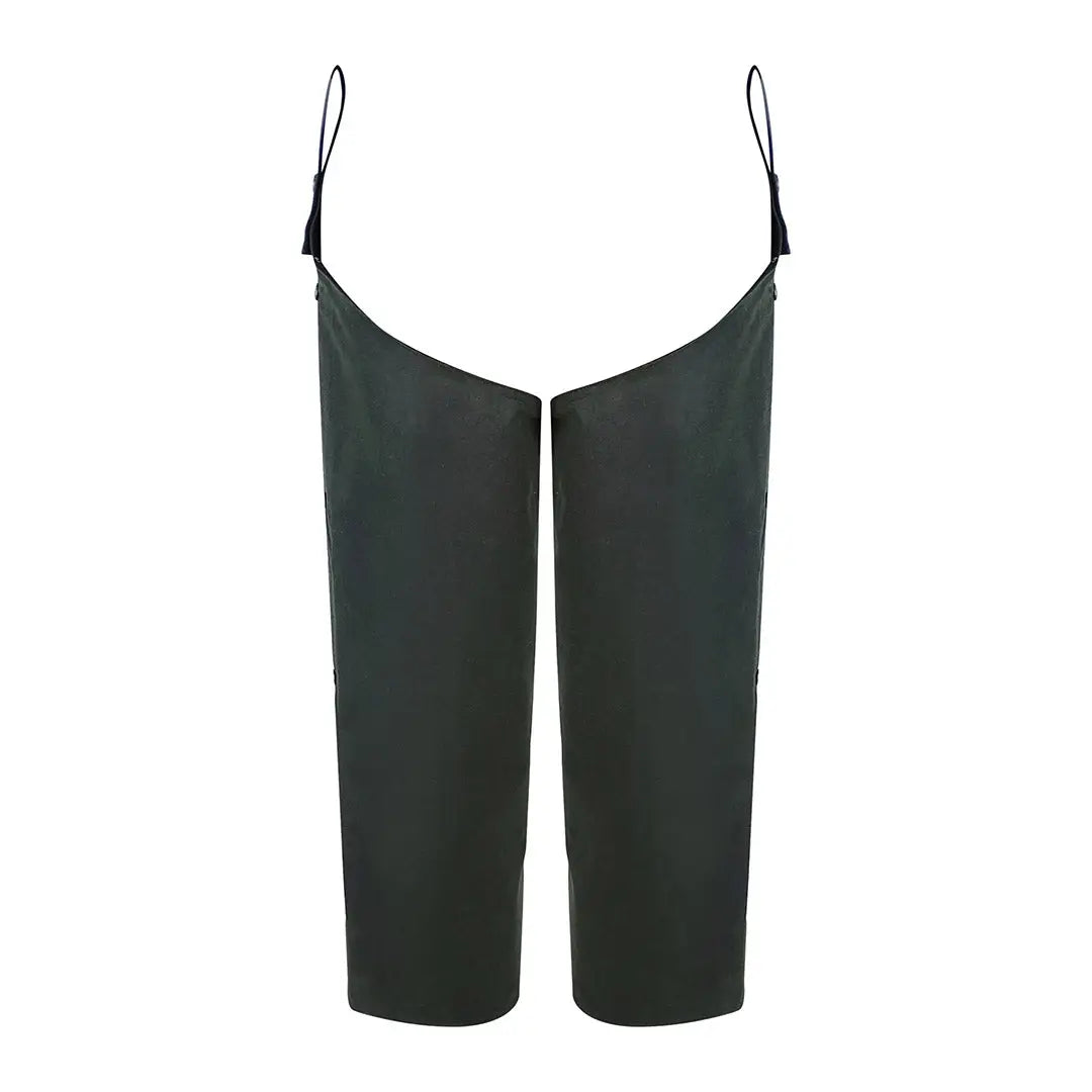 Dark green leather chaps with straps, perfect for Hoggs of Fife Waxed Leggings