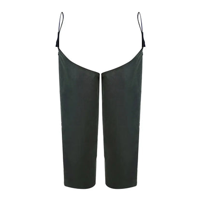 Dark green leather chaps with straps, perfect for Hoggs of Fife Waxed Leggings