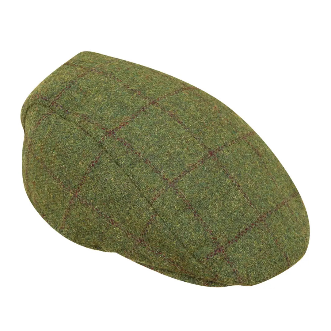 Olive green tweed cap with a checkered pattern from Hoggs of Fife Windowpane Waterproof