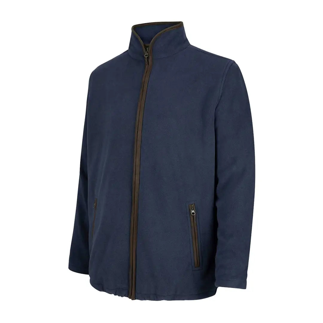 Navy blue Woodhall Fleece Jacket with stand-up collar and side pockets from Hoggs of Fife