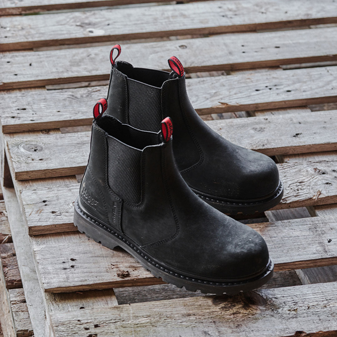 Black leather work boots from Hoggs of Fife Zeus Safety Dealer, perfect for tough jobs