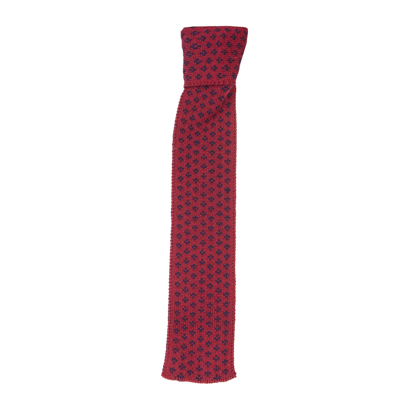 Burgundy knit tie with dark blue pattern, perfect for classic field sport attire