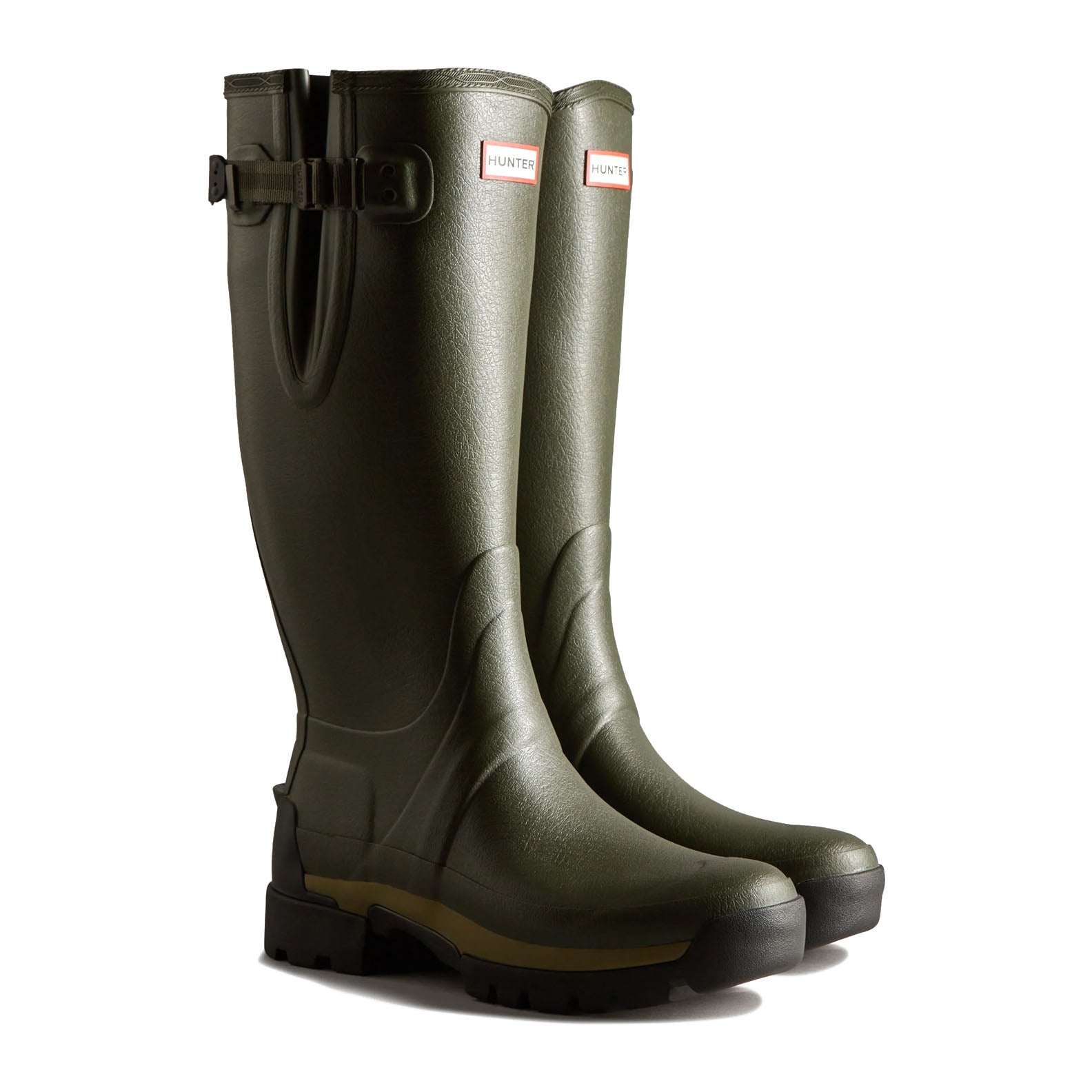 Olive green Hunter Balmoral Tall Side Adjustable boots for country clothing and outdoor adventures