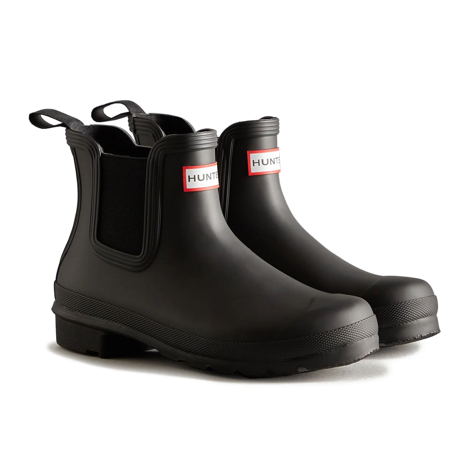 Black rubber Chelsea rain boots from the Hunter Original Chelsea Boot collection