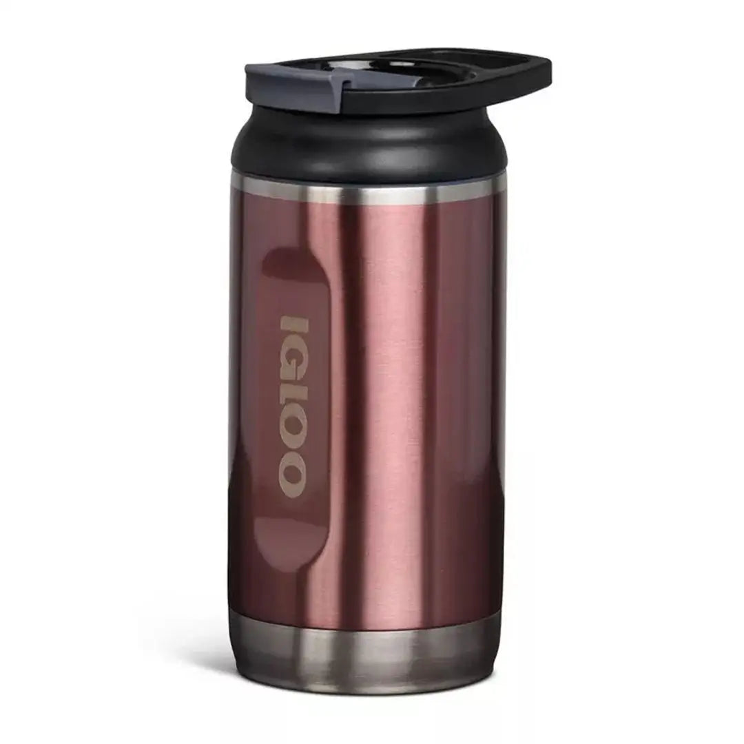 Rose gold Igloo Tumbler 12oz with black lid, perfect for travel and on-the-go hydration