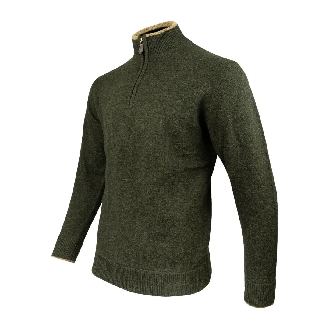 Dark green Jack Pyke Ashcombe 100% Lambwool Zipknit Pullover with ribbed cuffs