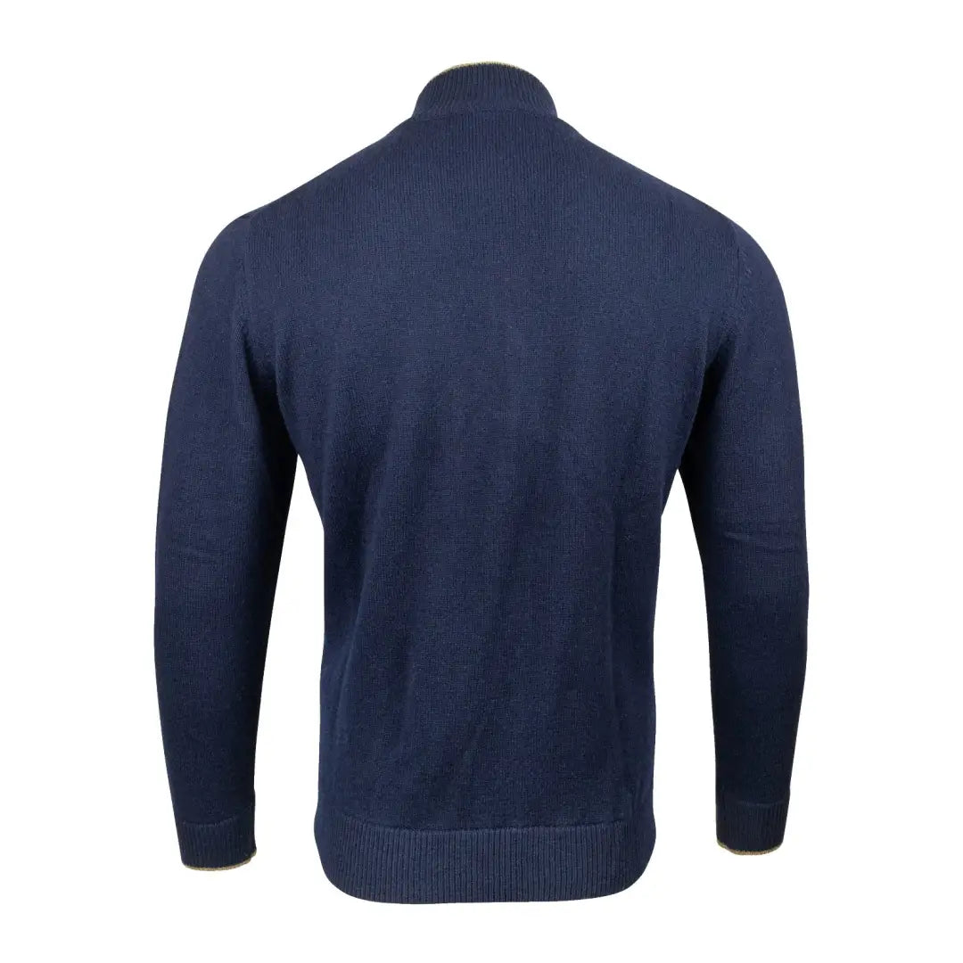 Navy blue knit sweater with high collar, Jack Pyke Ashcombe pullover viewed from back