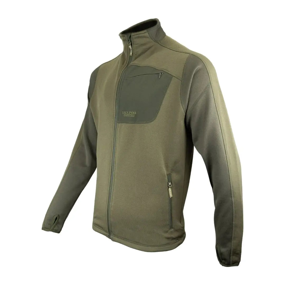 Olive green Jack Pyke Ashcombe fleece jacket with high collar and full-length zipper