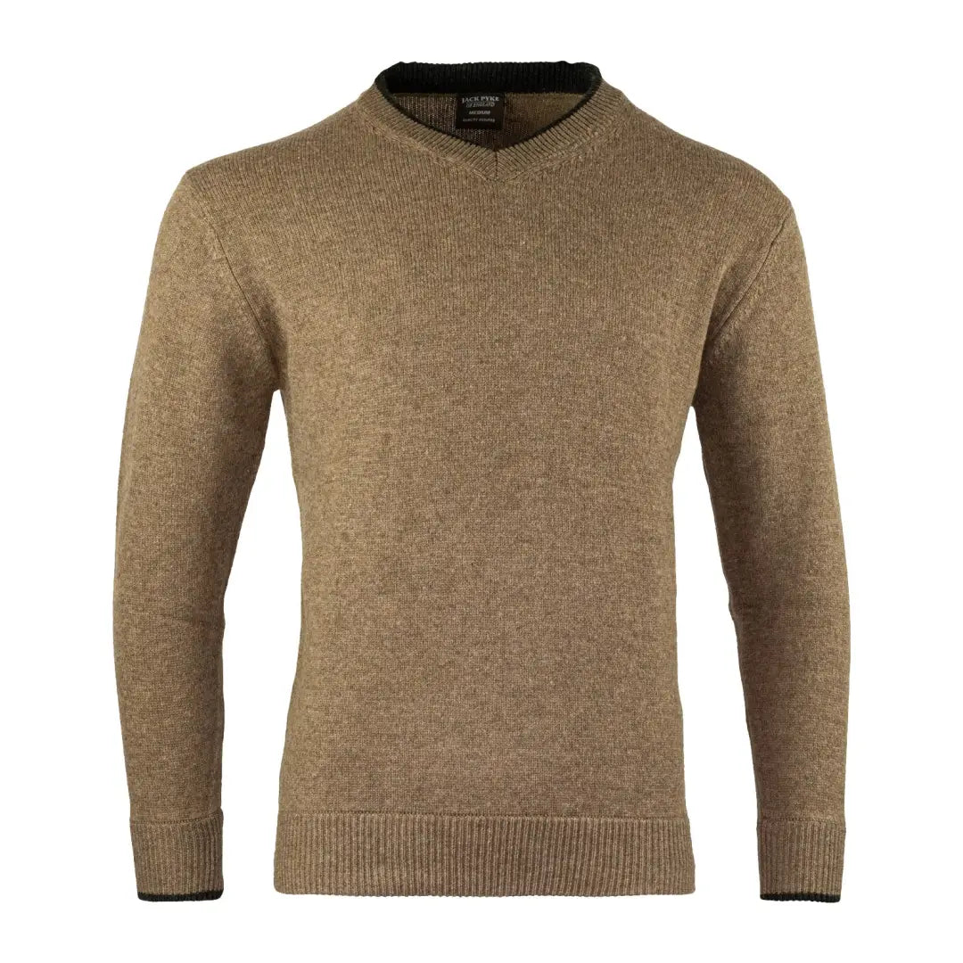 Beige Jack Pyke Ashcombe V-Neck Jumper with long sleeves and ribbed cuffs