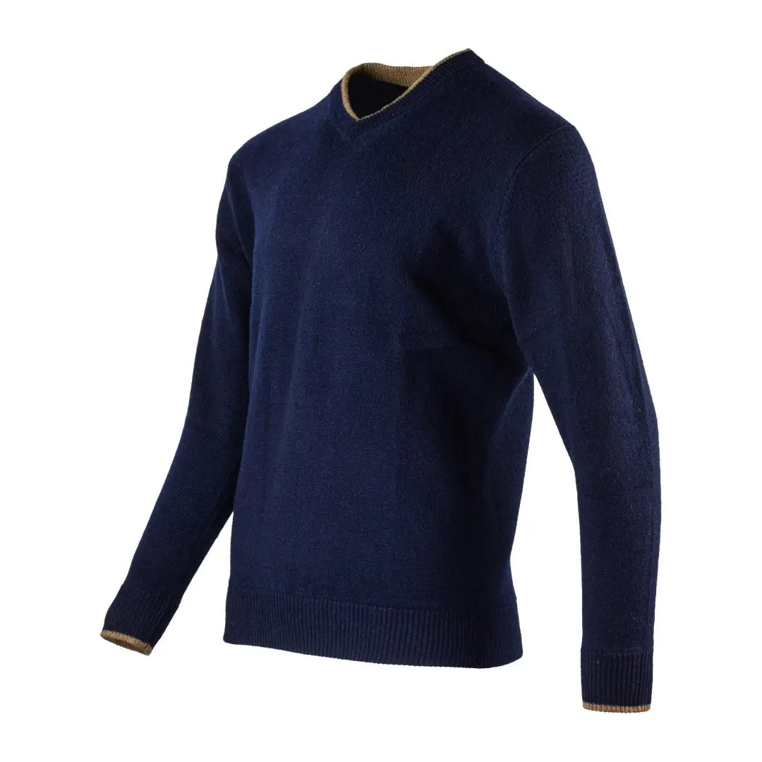 Navy blue Jack Pyke Ashcombe V-Neck Jumper with long sleeves and contrasting trim