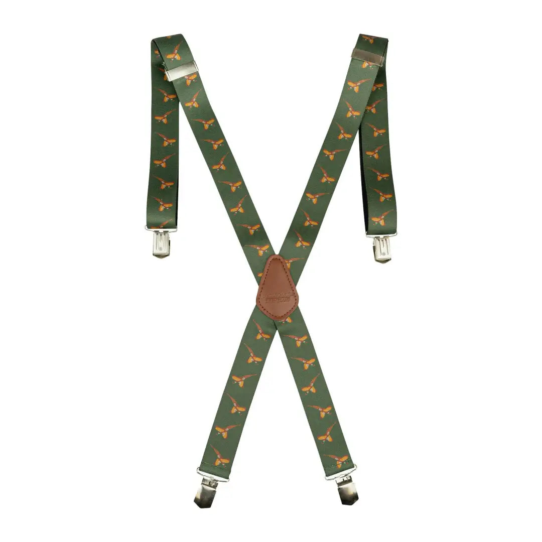 Green Jack Pyke Braces featuring a deer pattern and sturdy metal clips