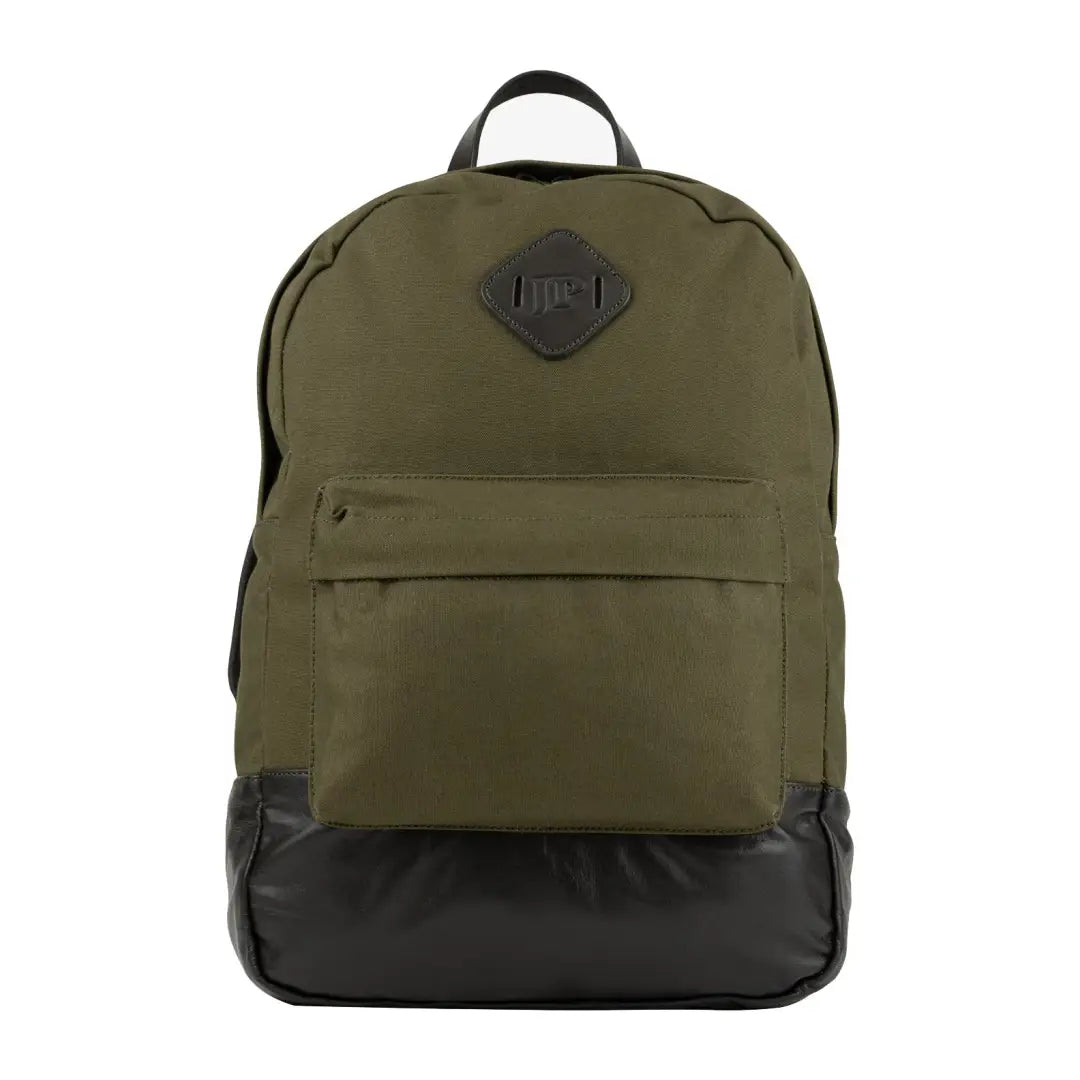 Olive green Jack Pyke Canvas Backpack with black trim and handy front pocket