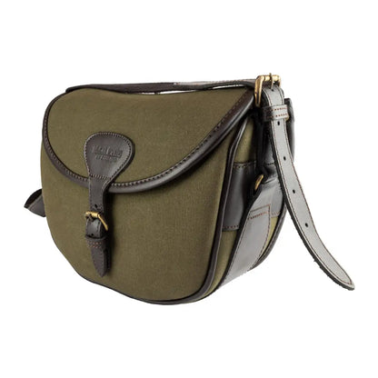 Olive green Jack Pyke Canvas Cartridge Bag with leather flap and adjustable strap