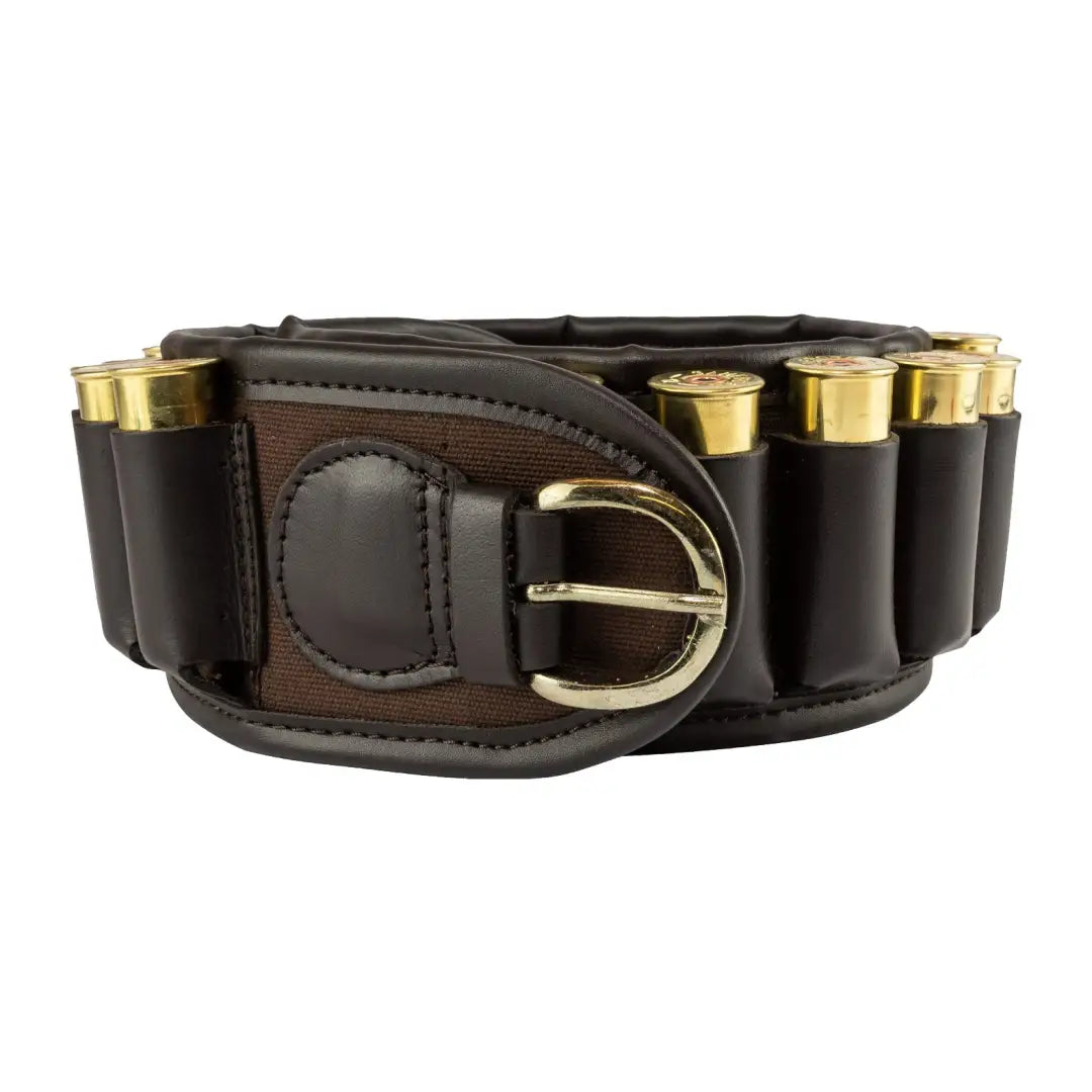 Leather ammunition belt with brass buckle and shotgun shell holders for Jack Pyke Canvas Cartridge Belt