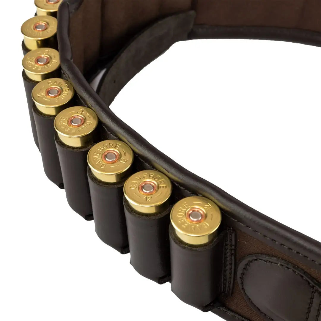 Leather ammunition belt with shotgun shells on Jack Pyke Canvas Cartridge Belt