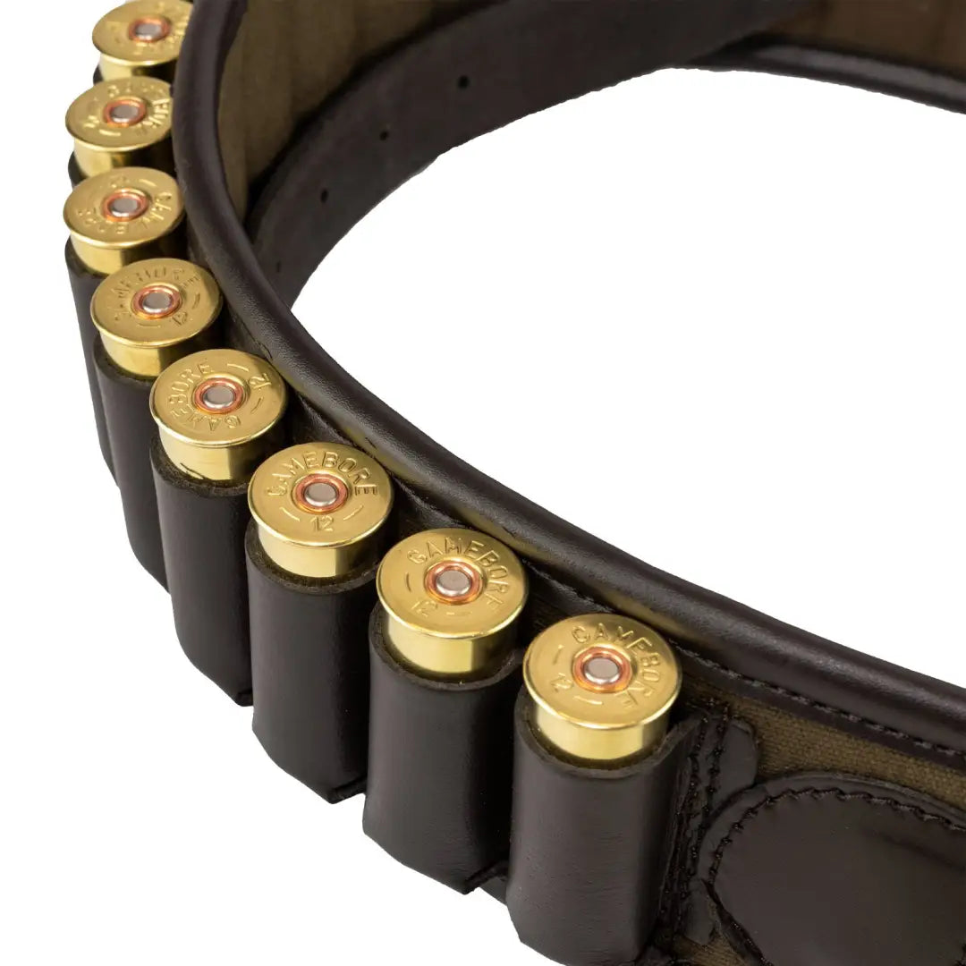 Leather ammunition belt with shotgun shells on Jack Pyke Canvas Cartridge Belt