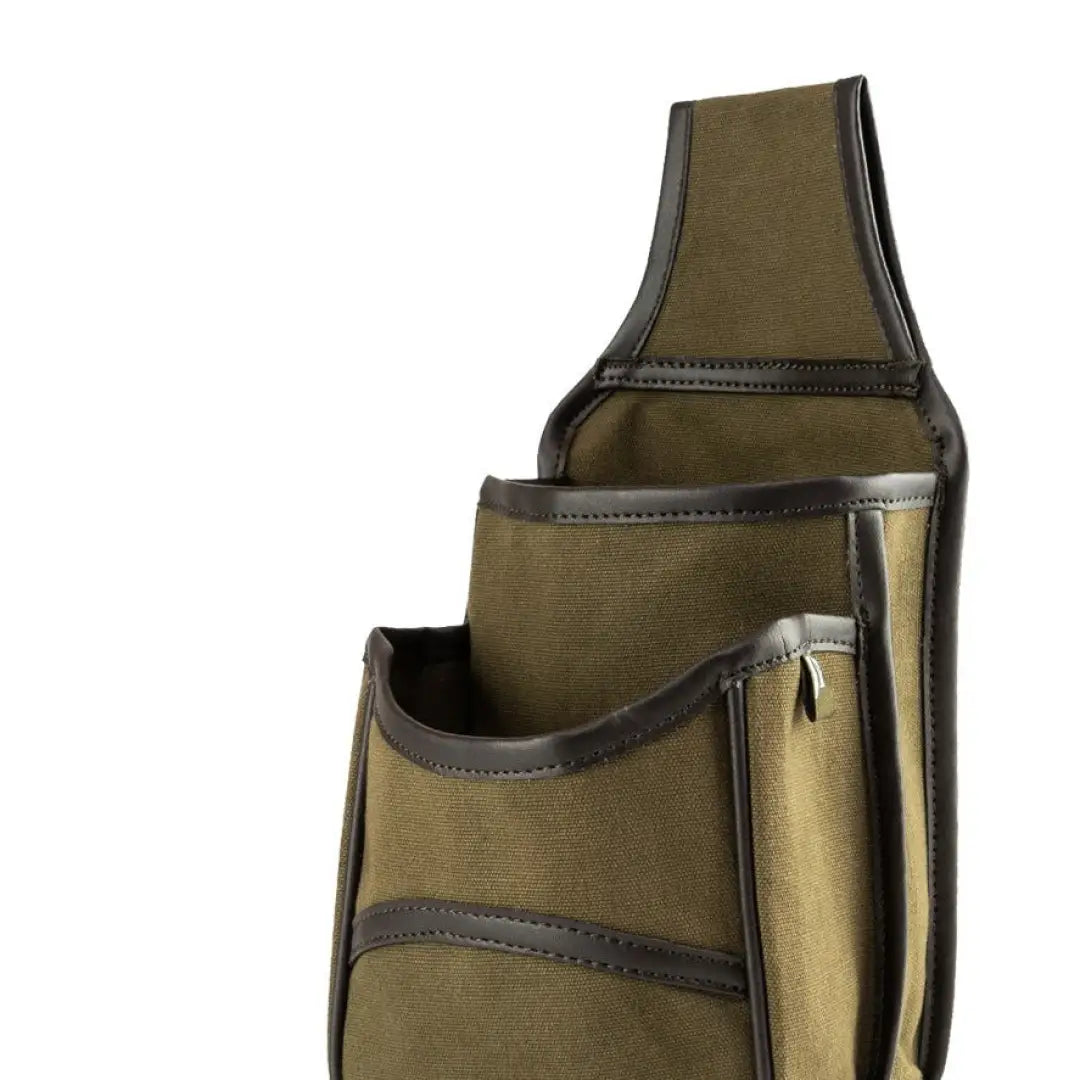 Olive green Jack Pyke Canvas Cartridge Pouch with leather trim and multiple pockets